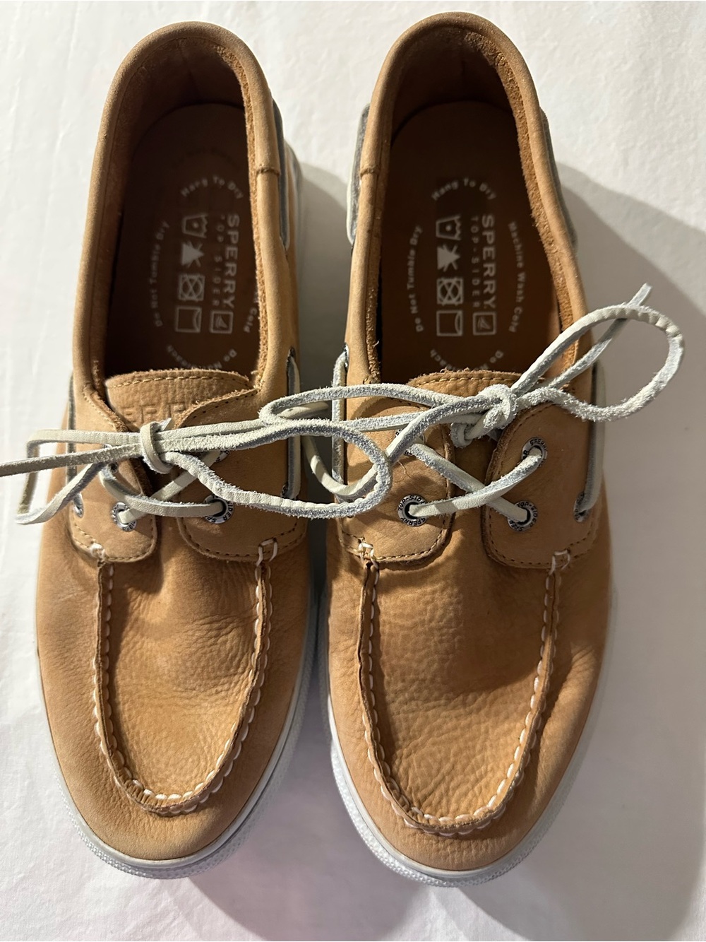 Sperry Chestnut Leather Deck Shoes with White Laces Sz 10